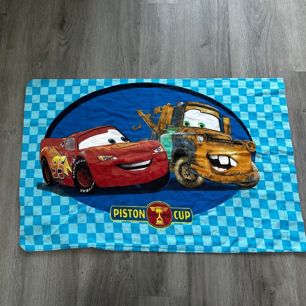 Disney Pixar Cars Pillowcase Kids Blue Lightning McQueen Mater Good Piston Cup